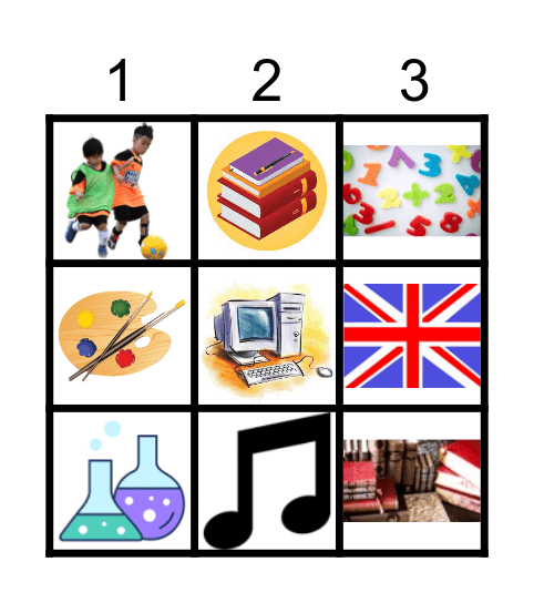 School Subjects Bingo Card