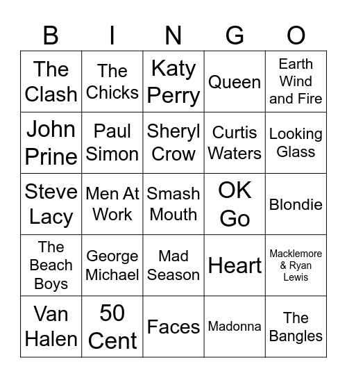 Music Bingo #37 (Pandering to You) Bingo Card