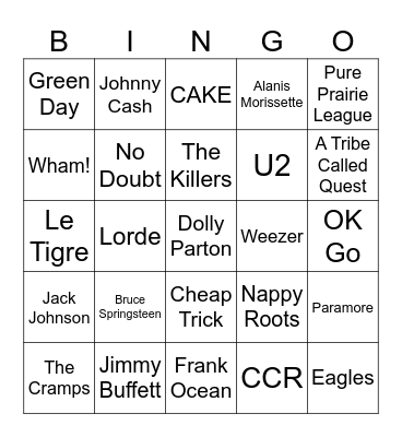 Music Bingo #38 (Pandering to You) Bingo Card
