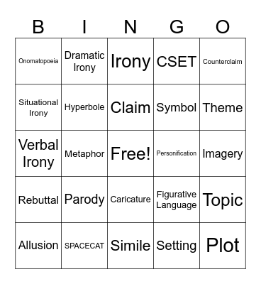 Literary Term Bingo Card
