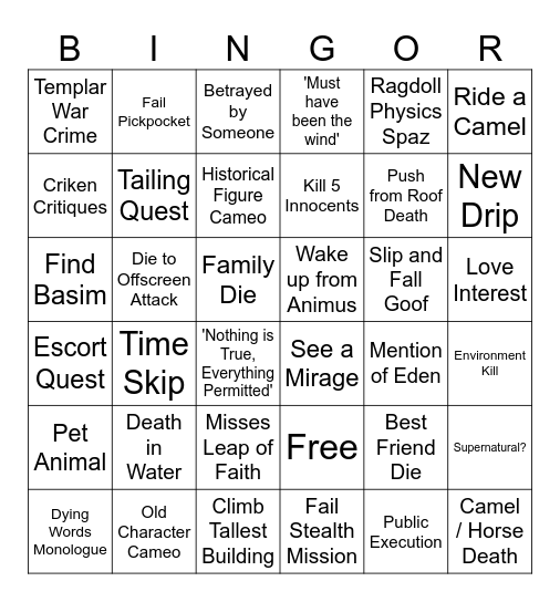 ASSASSINS BINGOR Bingo Card