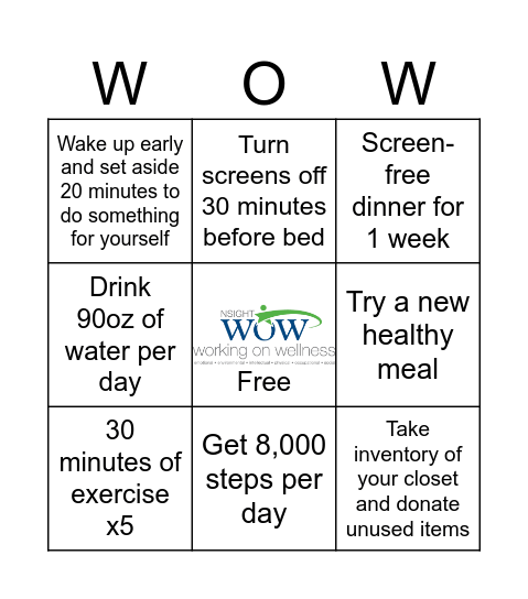 Healthy Holiday Challenge: Week 5 Bingo Card