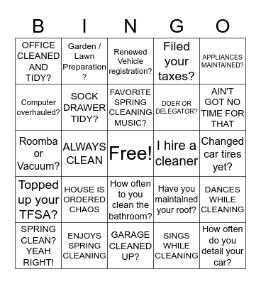 TD SPRING CLEANING FOR FEES! Bingo Card