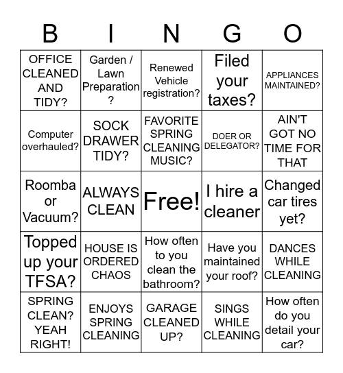 TD SPRING CLEANING FOR FEES! Bingo Card