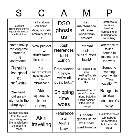 SSL Lab Meeting Bingo Gen 4 Bingo Card