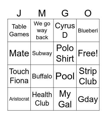 JIMGO Bingo Card