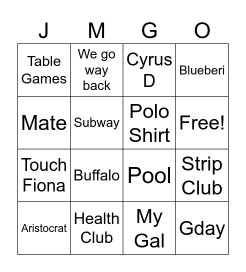 JIMGO Bingo Card