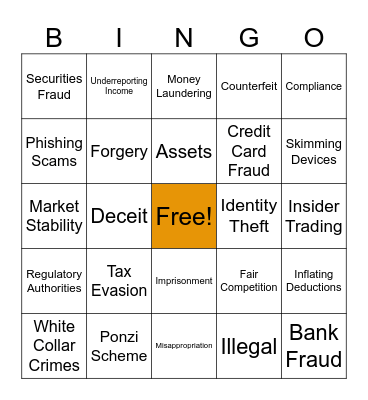 White Collar Crimes & Government Regulations Bingo Card