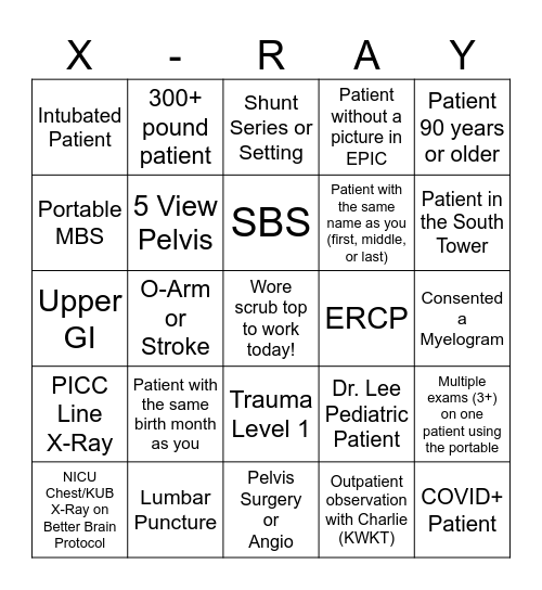 Rad Tech Week Bingo Card