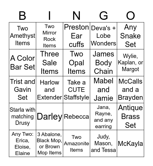 TEAM BINGO!  Friday 4-Sunday 6 Bingo Card