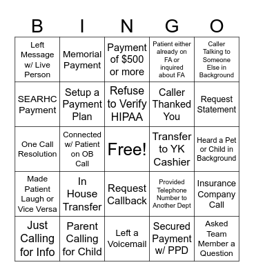 CUSTOMER SERVICE BINGO Card