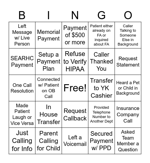 CUSTOMER SERVICE BINGO Card