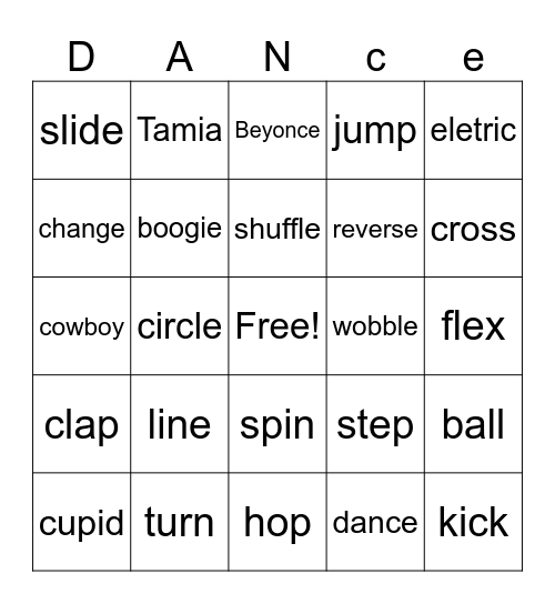 Dance Bingo Card