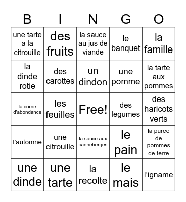 L'Action de Grace Bingo Card