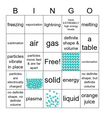 States of Matter Bingo Card