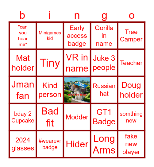 ArtistRed's Gorilla Tag bingo Board Bingo Card