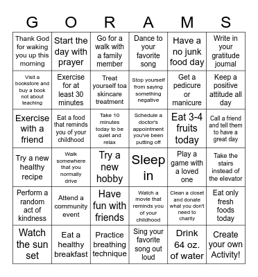 Wellness Wednesday Bingo Card