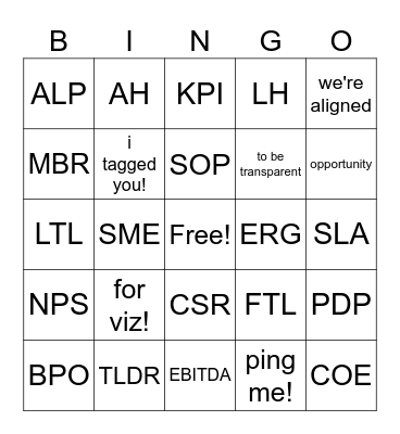 UF Acronyms and Corporate Jargon Bingo Card