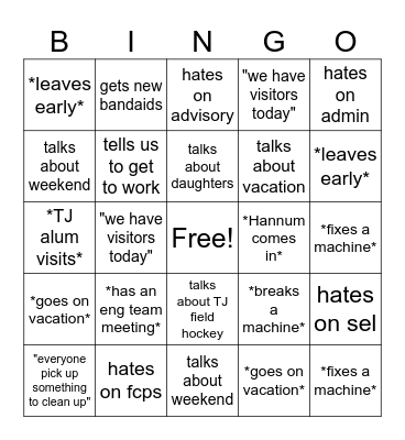 Behling Bingo Card