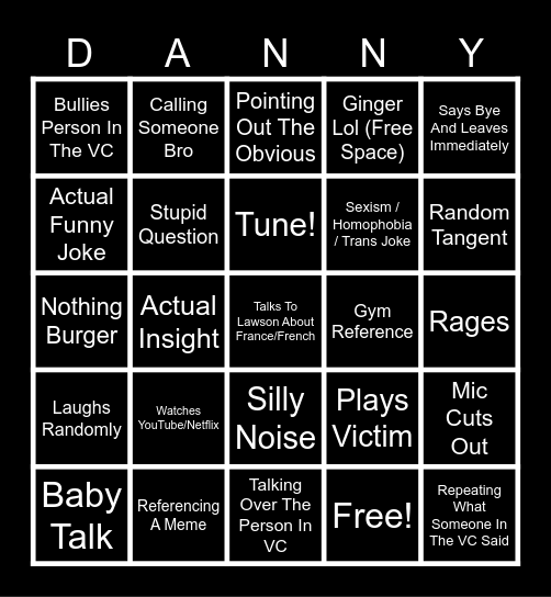 Danny Bingo Card