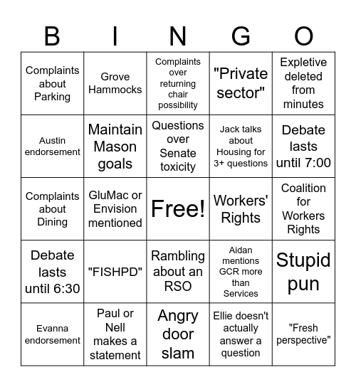 Services Chair Bingo Card