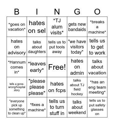 Behling Bingo Card
