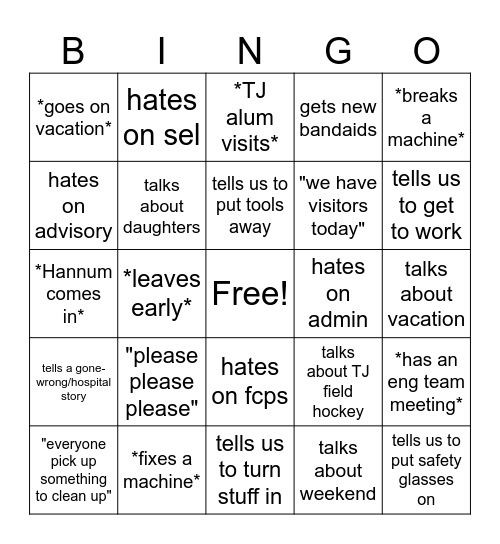 Behling Bingo Card