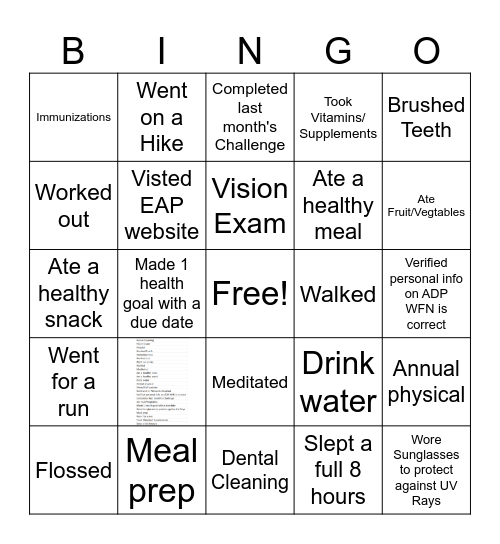 MIT45 Wellness Challenge Bingo Card