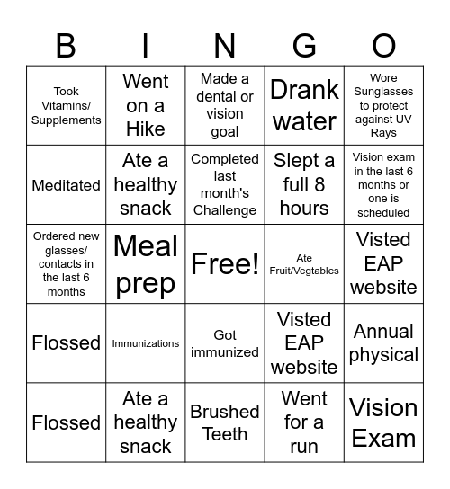 MIT45 Employee Wellness Challenge Bingo Card