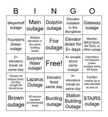 Elevators Bingo Card