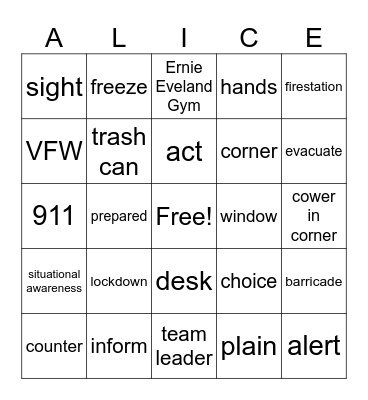 ALICE Review Bingo Card