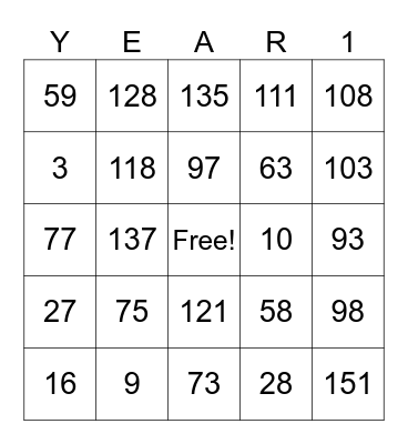 Year 10 bingo! Bingo Card