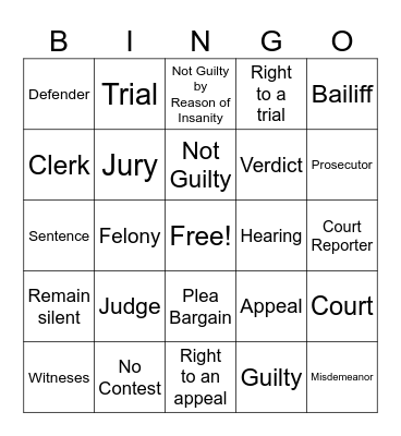 Court Education Bingo Card