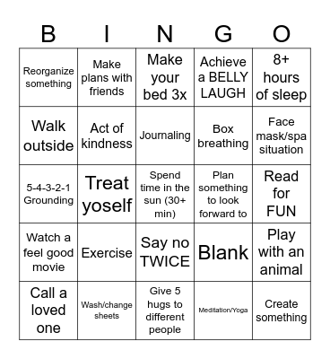 Self Care Bingo Card
