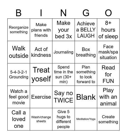 Self Care Bingo Card