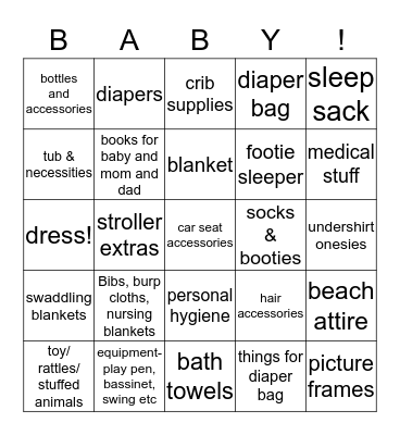 Baby Lott's Loot! Bingo Card