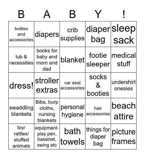 Baby Lott's Loot! Bingo Card