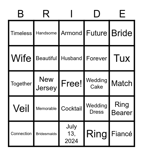 Megan's Bachelorette Bingo Card