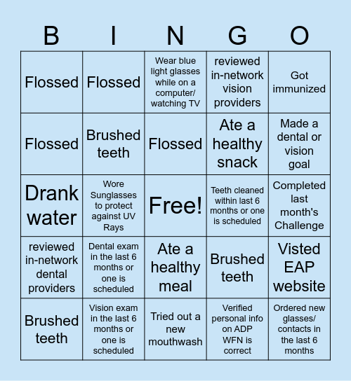 MIT45 Employee Wellness Challenge Bingo Card