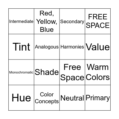 Bingo: Color Wheel Theories Bingo Card