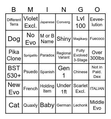 BMINGO Bingo Card