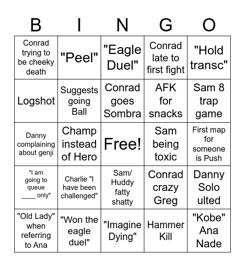 Overman Bingo Card