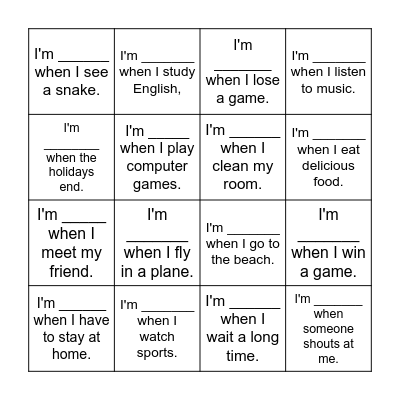 FEELINGS BINGO Card