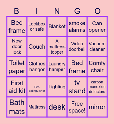 house warming Bingo Card