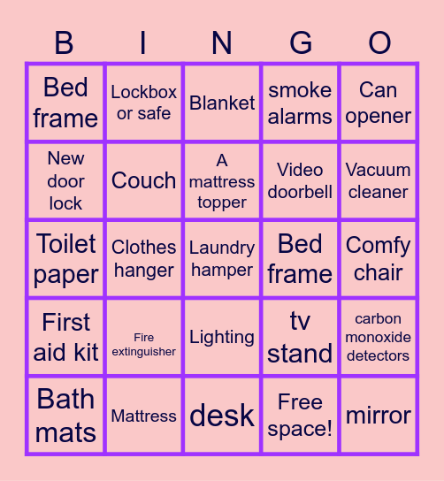 house warming Bingo Card