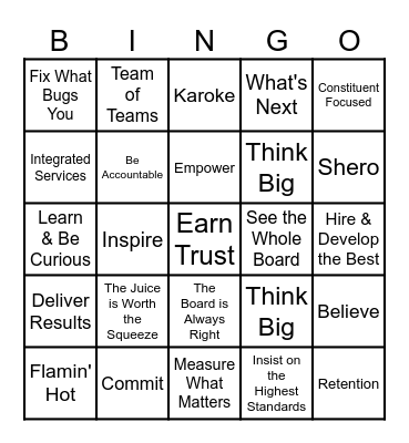 Leadership Bingo Card