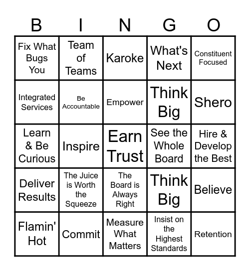 Leadership Bingo Card