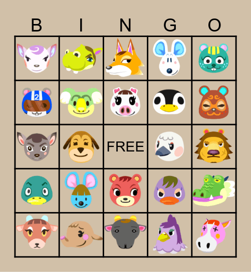 ACNH Villager Hunt Bingo Card