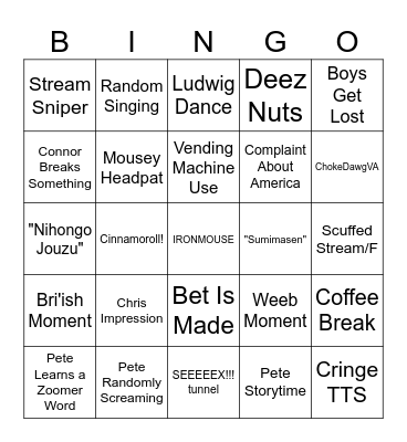 Monke RV Stream Bingo Card