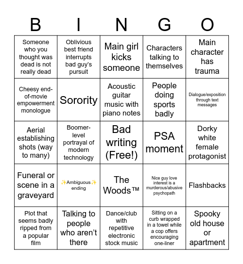 Lifetime Movie Bingo Card